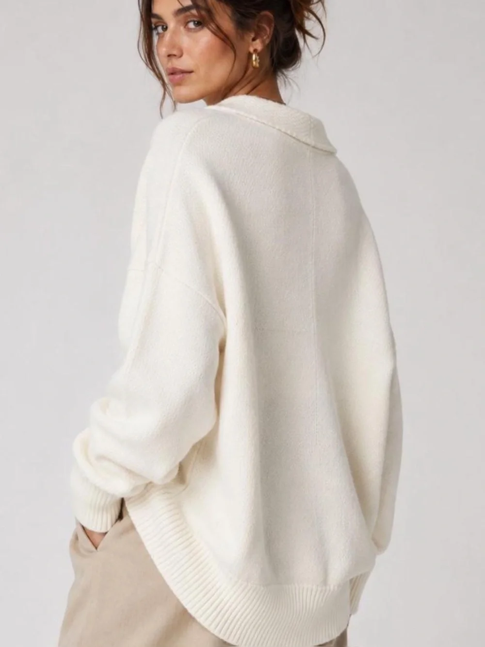 Free People Cream Shawl Collar Button Cardigan